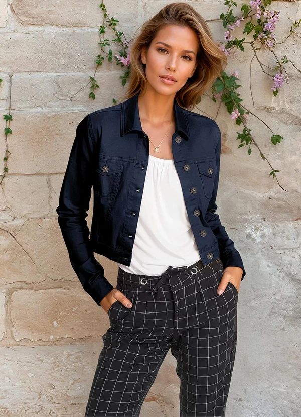 bonprix - Jaqueta de Sarja Cropped Azul Marinho 3