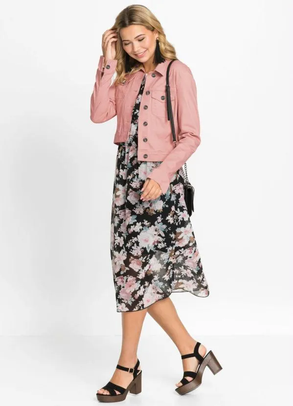 bonprix - Jaqueta de Sarja Cropped Rosa Claro 6