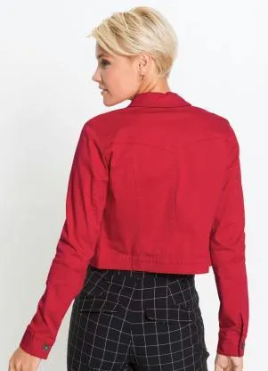 bonprix - Jaqueta de Sarja Cropped Vermelha - BONPRIX