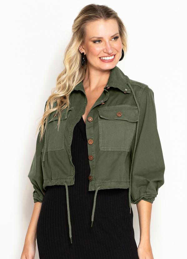 Maria Filó - Jaqueta de Sarja Recortes Cotelê Verde