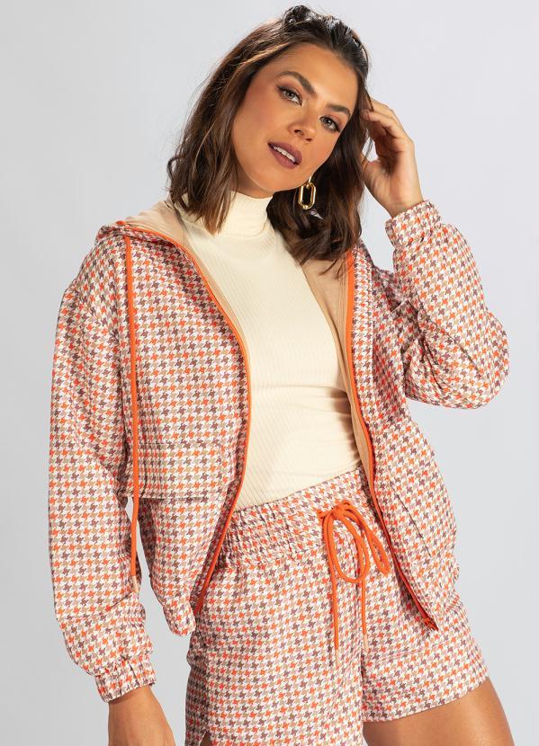 Hering - Jaqueta de Tactel Estampada Laranja