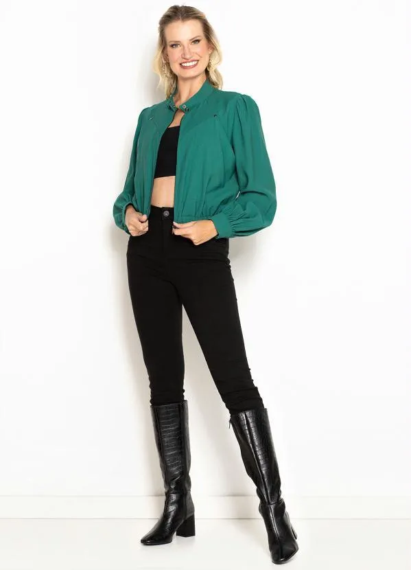 Maria Filó - Jaqueta de Viscose Sarjada com Rebites Verde 3