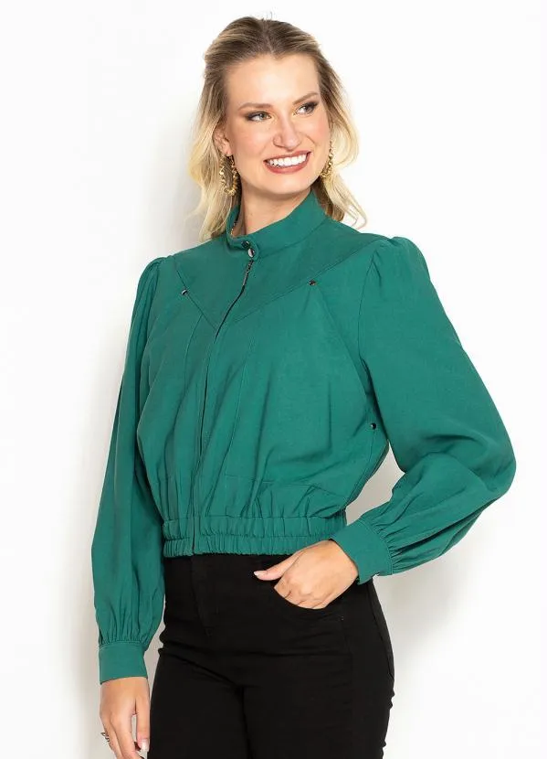 Maria Filó - Jaqueta de Viscose Sarjada com Rebites Verde 7