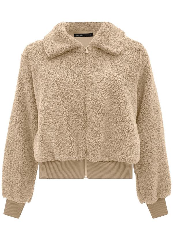 Lunender - Jaqueta em Pelo Carneirinho com Bolsos Bege