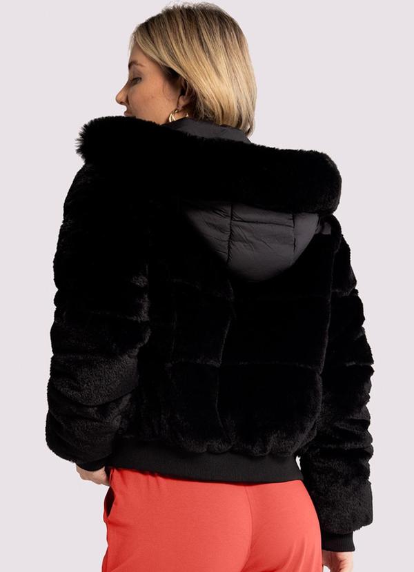 Lunender - Jaqueta em Pelo com Capuz Removível Preto 2