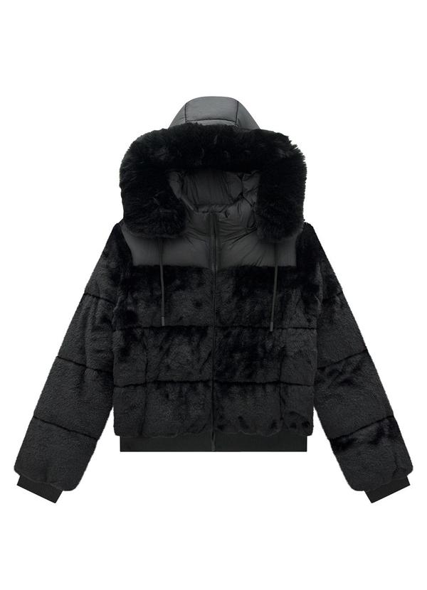 Lunender - Jaqueta em Pelo com Capuz Removível Preto 4