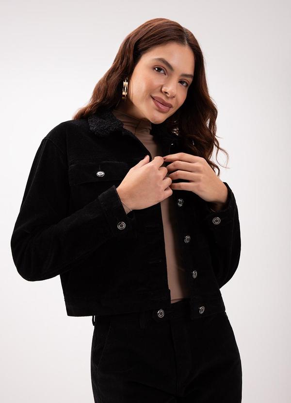 Lunender - Jaqueta em Sarja Cotelê com Botões Preto