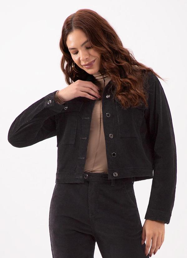 Lunender - Jaqueta em Sarja Cotelê com Botões Preto 2