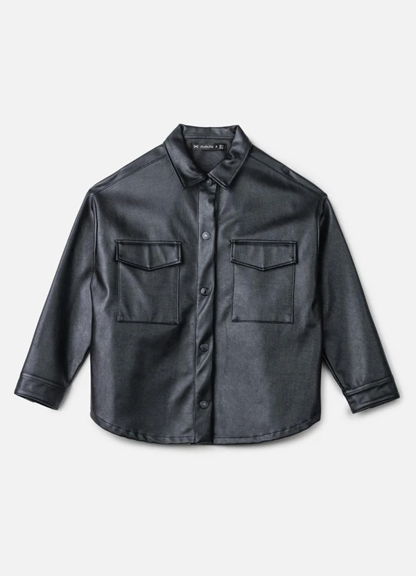 Authoria - Jaqueta Fake Leather Preta Preto