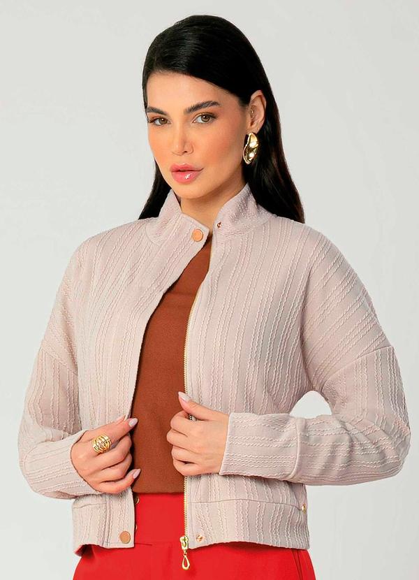 Gris - Jaqueta Feminina Adulta com Gola Alta Bege