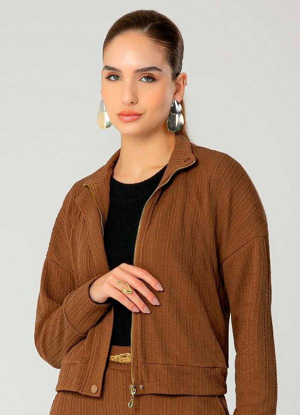 Gris - Jaqueta Feminina Adulta com Gola Alta Marrom