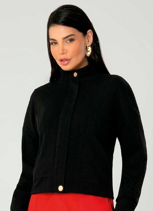 Gris - Jaqueta Feminina Adulta com Gola Alta Preto