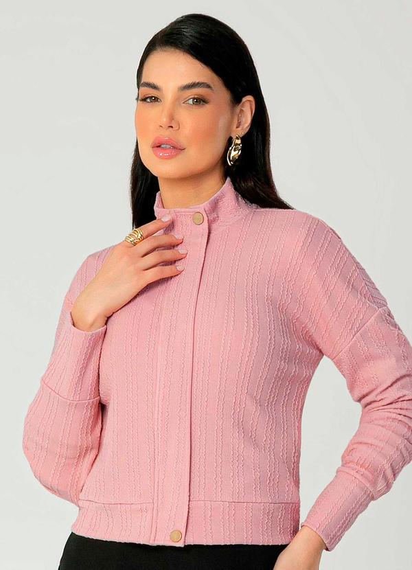 Gris - Jaqueta Feminina Adulta com Gola Alta Rosa