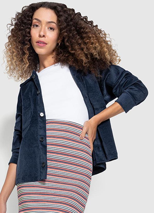 Enfim - Jaqueta Feminina Ampla Aveludada Azul