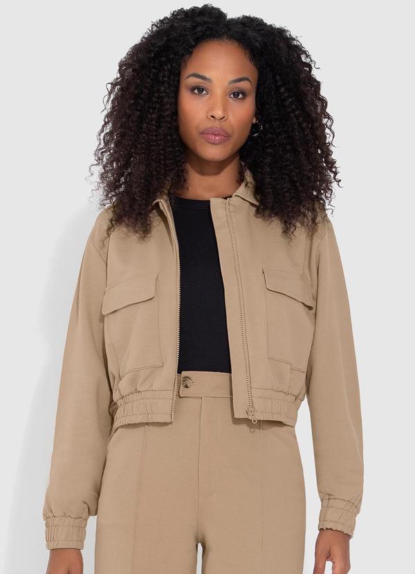 Enfim - Jaqueta Feminina Ampla em Moletom Bege