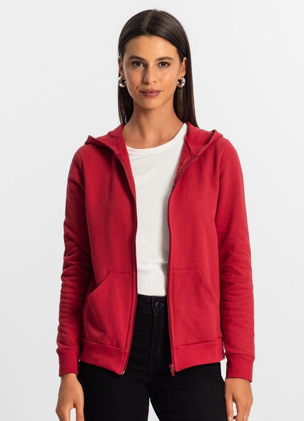 Rovitex - Jaqueta Feminina Básica com Capuz Vermelho