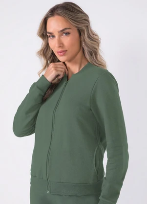 Marialícia - Jaqueta Feminina Básica com Zíper Verde - MARIALÍCIA