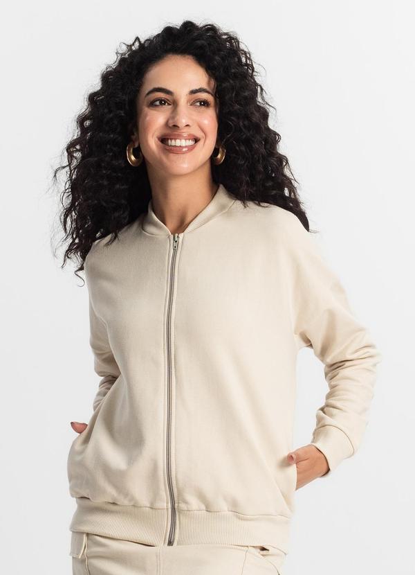 Rovitex - Jaqueta Feminina Básica de Moletom Bege