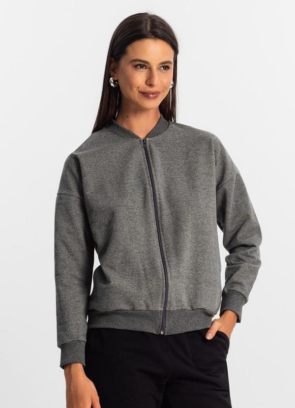 Rovitex - Jaqueta Feminina Básica de Moletom Cinza