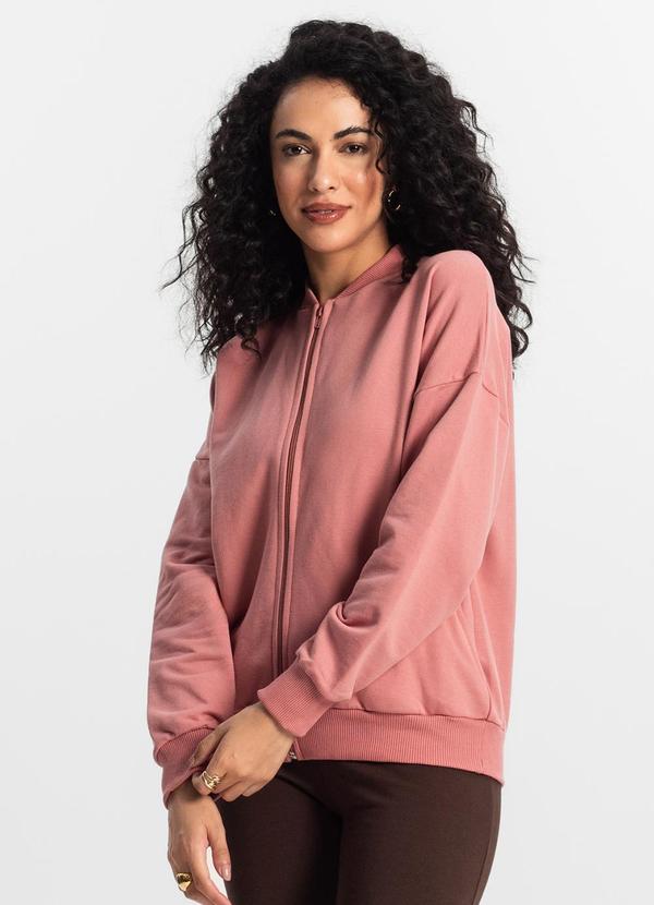 Rovitex - Jaqueta Feminina Básica de Moletom Rosa