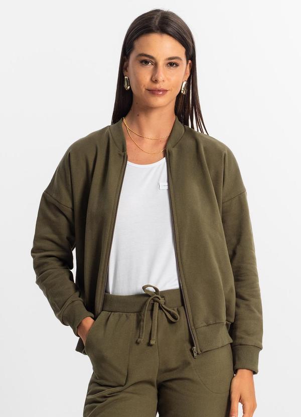 Rovitex - Jaqueta Feminina Básica de Moletom Verde