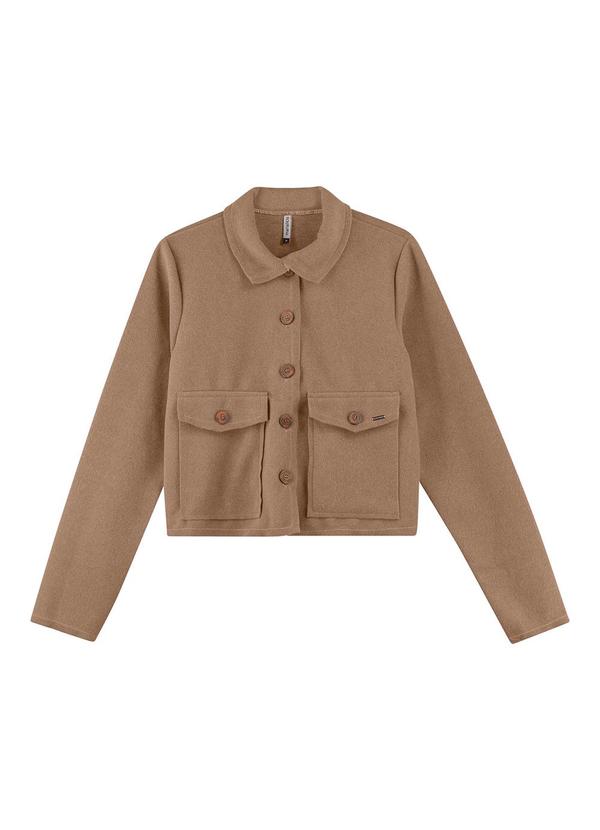 Marialícia - Jaqueta Feminina Bolso Lateral Marrom