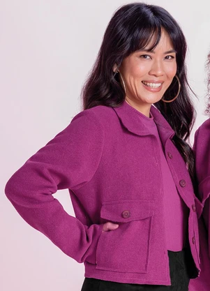 Marialícia - Jaqueta Feminina Bolso Lateral Roxo - MARIALÍCIA