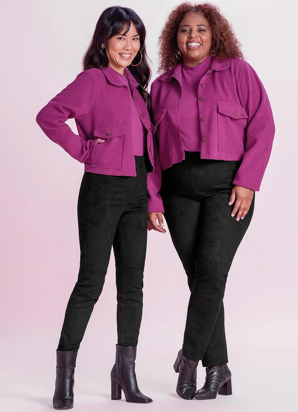 Marialícia - Jaqueta Feminina Bolso Lateral Roxo