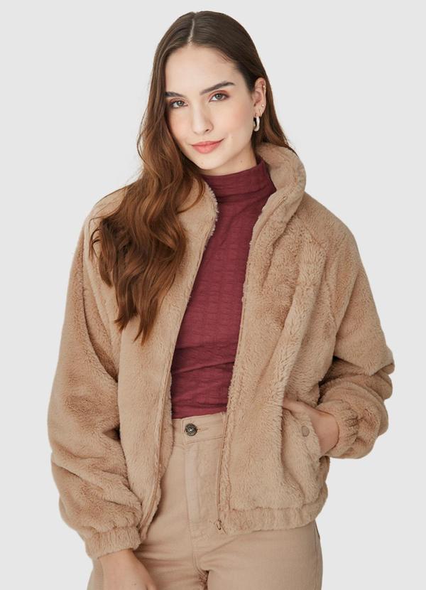 Malwee - Jaqueta Feminina Bomber em Pelúcia Bege