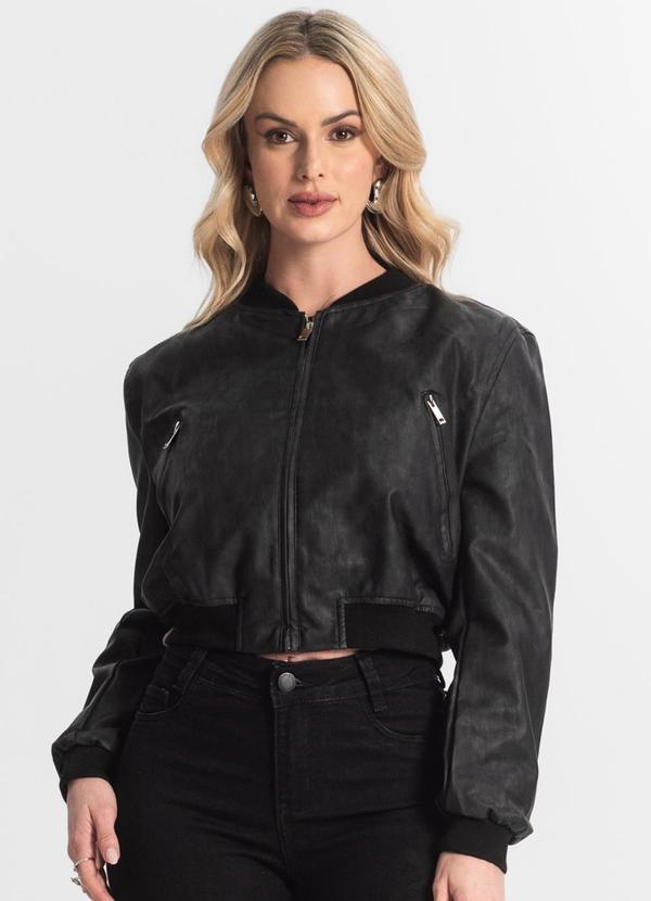 Rovitex - Jaqueta Feminina Bomber Pu Hansez Preto