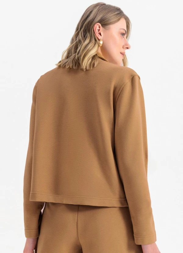 Essendi - Jaqueta Feminina com Detalhe em Ribana  Marrom 2