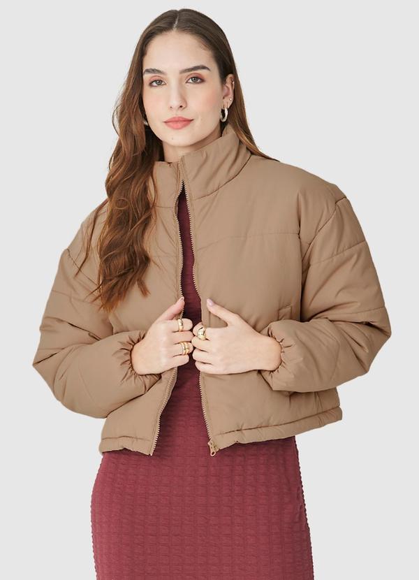 Malwee - Jaqueta Feminina Cropped Puffer Marrom