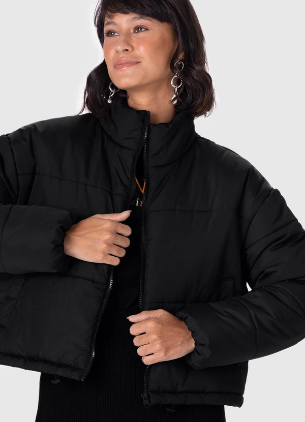 Malwee Jaqueta Feminina Cropped Puffer Preto
