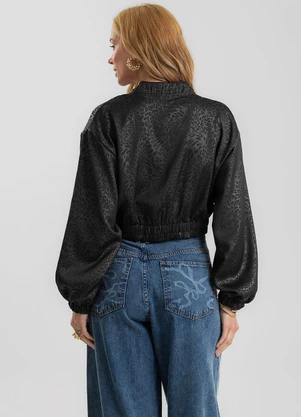 Dianna - Jaqueta Feminina em Jacquard Acetinado Preto - DIANNA