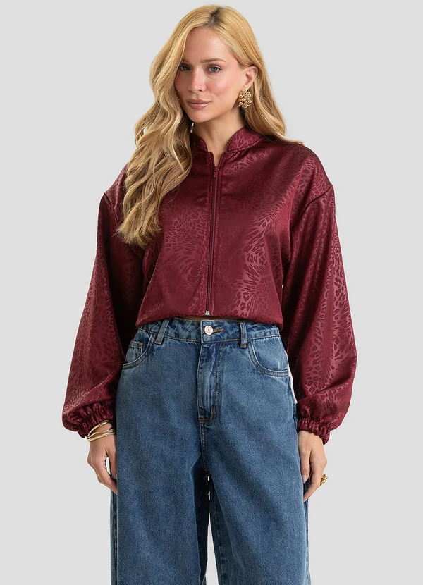 Dianna - Jaqueta Feminina em Jacquard Acetinado Vermelho