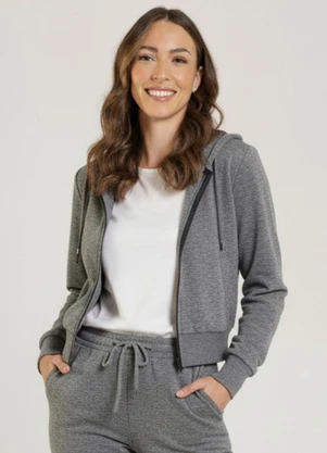 Just Basic - Jaqueta Feminina em Moletom Cinza - JUST BASIC