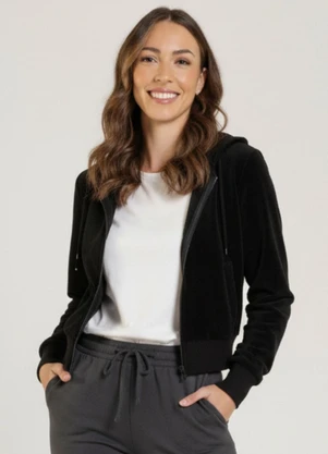 Just Basic - Jaqueta Feminina em Moletom Preto - JUST BASIC