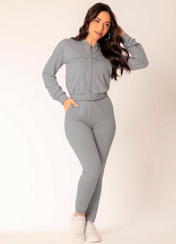 Cativa - Jaqueta Feminina Estilo Cropped com Zíper Cinza 2