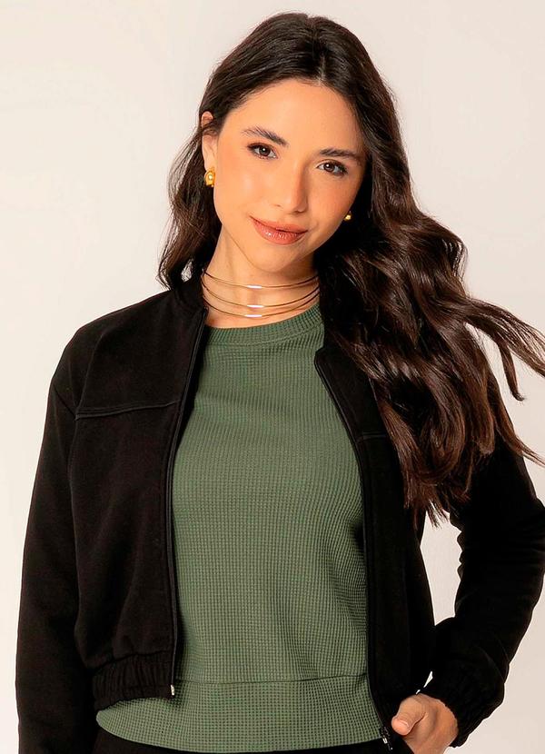Cativa - Jaqueta Feminina Estilo Cropped com Zíper Preto
