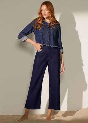 Marialícia - Jaqueta Feminina Jeans Barra Desfiada Azul - MARIALÍCIA