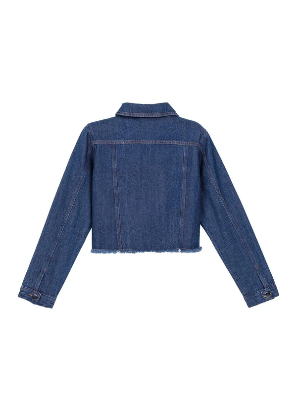 Marialícia - Jaqueta Feminina Jeans Barra Desfiada Azul 5