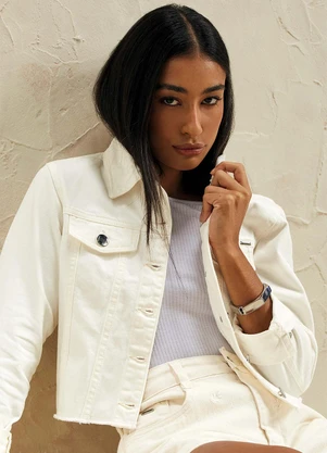 Marialícia - Jaqueta Feminina Jeans Bege - MARIALÍCIA