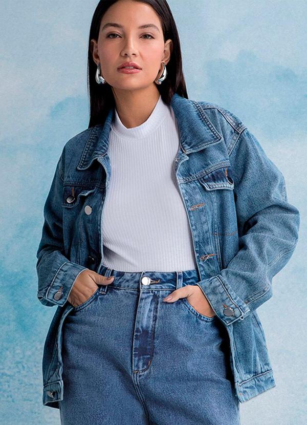 Marialícia - Jaqueta Feminina Jeans Oversized Azul