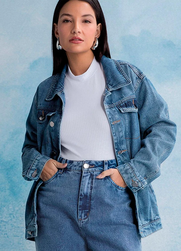 Jaqueta Oversized Jaqueta Jeans Azul Claro Feminina Denim Jaqueta - Main Image