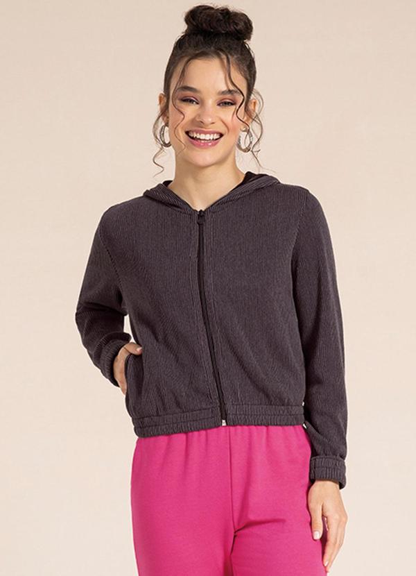 Bjoe - Jaqueta Feminina Juvenil em Cotelê Preto