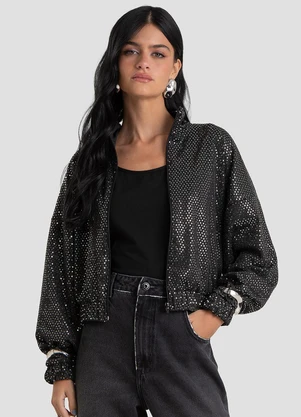 Dianna - Jaqueta Feminina Lantejoula Glow com Zíper Preto - DIANNA