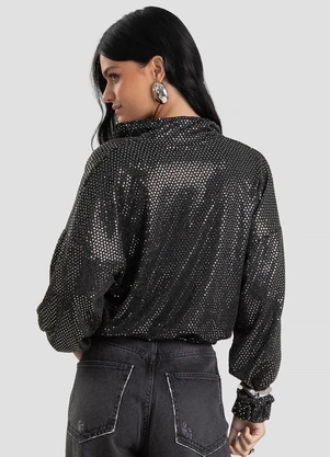 Dianna - Jaqueta Feminina Lantejoula Glow com Zíper Preto - DIANNA
