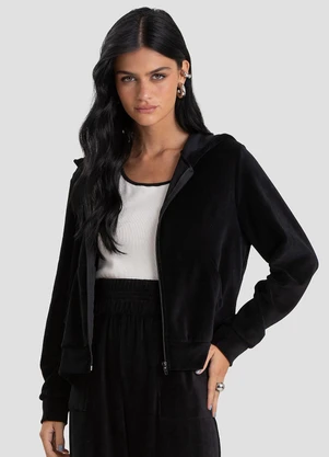 Dianna - Jaqueta Feminina Plush com Capuz Preto - DIANNA