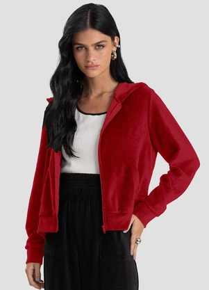 Dianna - Jaqueta Feminina Plush com Capuz Vermelho - DIANNA