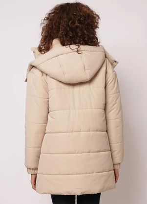 Torra - Jaqueta Feminina Puffer Alongada com Capuz Bege - TORRA